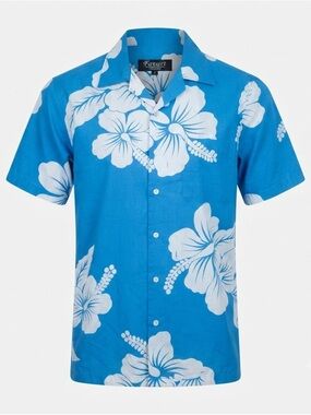 Favant small Blue Hibiscus Men's Casual Shirt